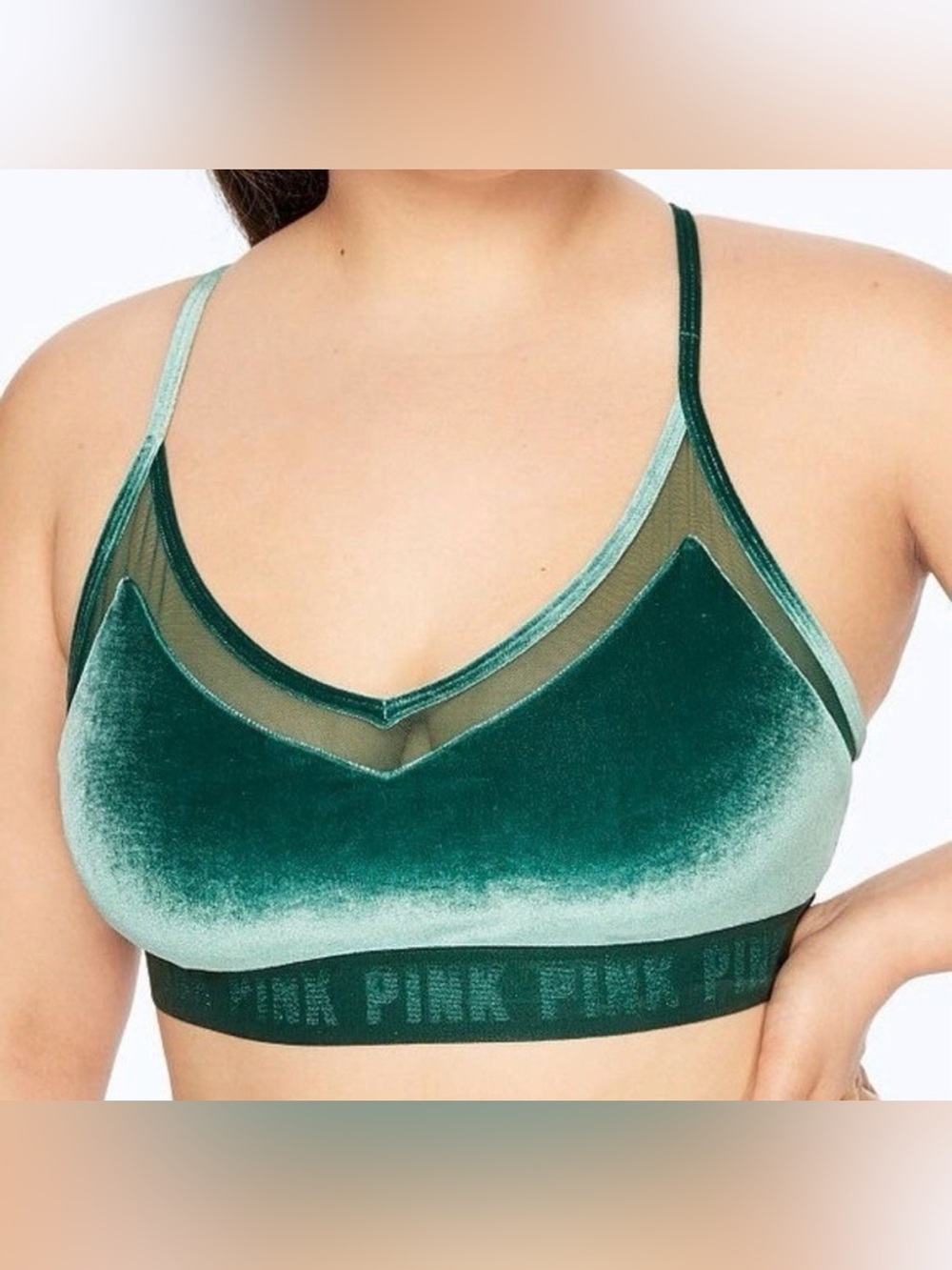 PINK Victoria's Secret Velvet Mesh Bralette in Teal Green